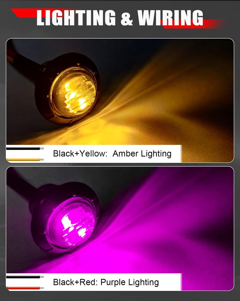 BJZ 3/4" Round Trailer Marker LED Lights Amber to Purple Dual Color Side Clearance Tail Bullet Light 12V 4LED Indicator Light w/Clear Lens for Trailer Truck Van RV ATV Bus, 10Pcs - Image 2